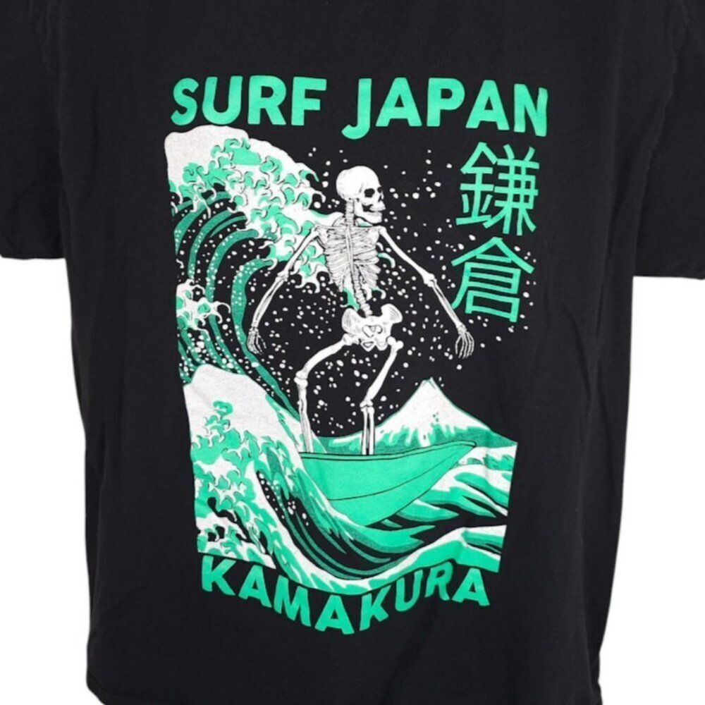 Surf Japan T Shirt Mens Size Large Black Kamakura Surfing Skeleton
